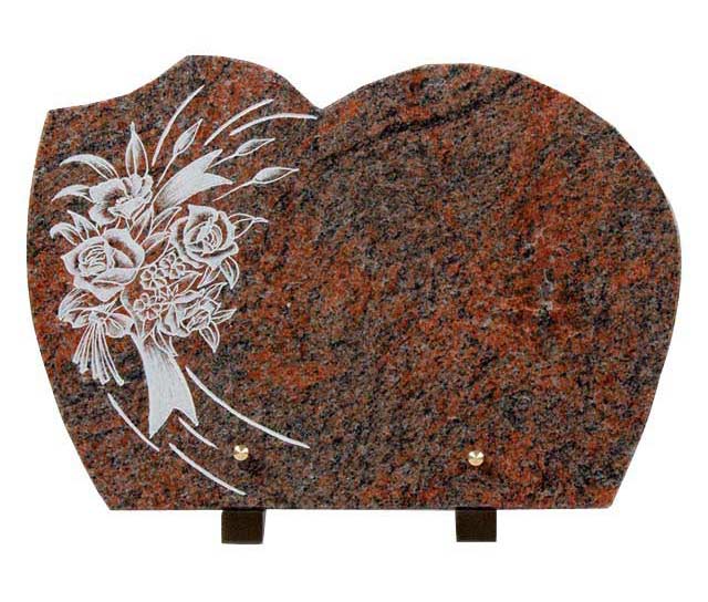 Muticolor Red Granite Cremation Plaque with Flower Pattern