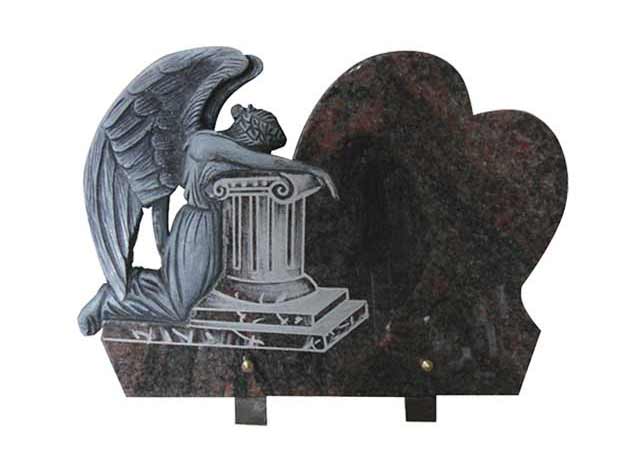 Black Granite Funeral Plaque with Antique Weeping Angel Carving
