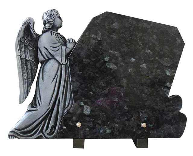 Emerald Pearl Granite Memorial Plaque with Antique Praying Angel Carvings 