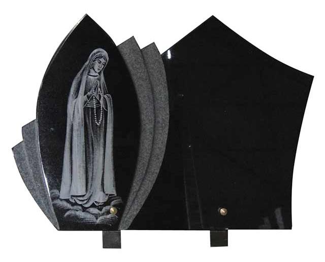 Absolute Black Granite Memorial Plaque with Engraving Worship Virgin Mary 