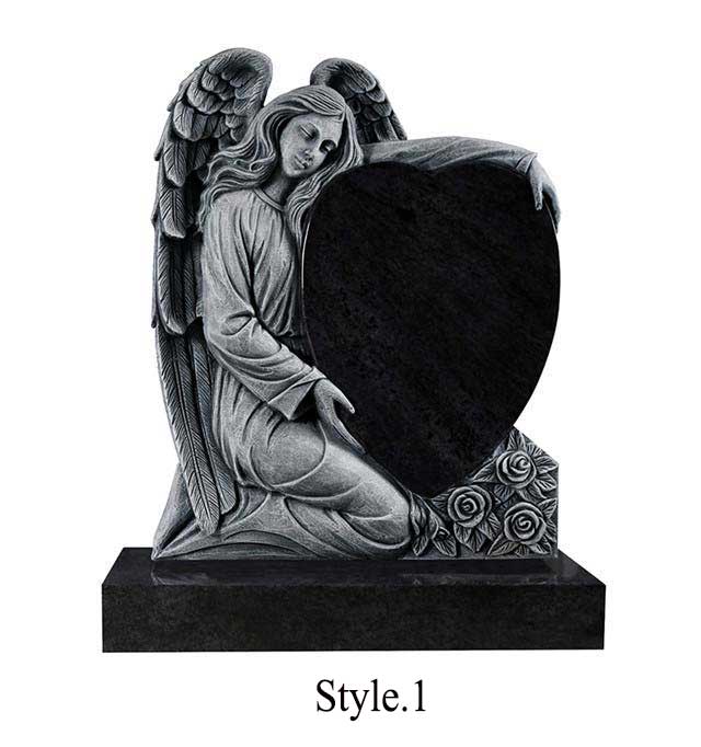 Kneeling Angel Holding Heart Rose Carving Gravestone