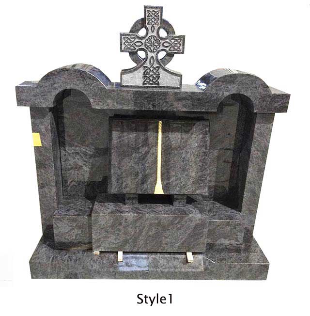 Celtic Cross Double Headstone with Open Bible Book Statue