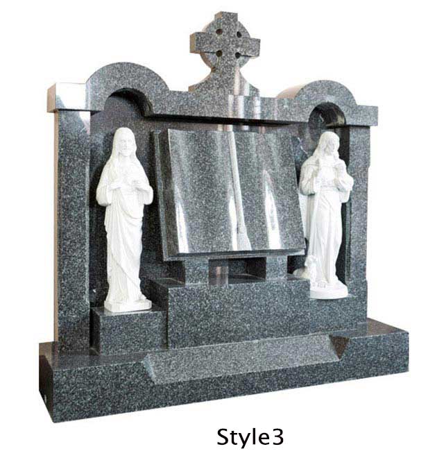 Celtic Cross Granite Double Headstone with Jesus And Mary Statue