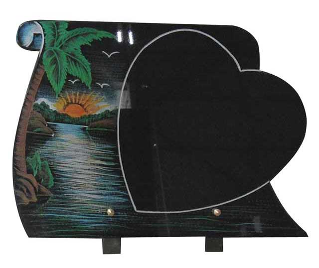 Tropical Landscape Pattern Shanxi Black Granite Funeral Plaque