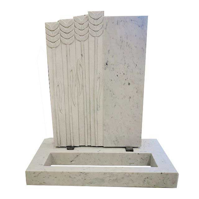 Bianco Carrara White Marble Memorial Monument with Carved Arrows