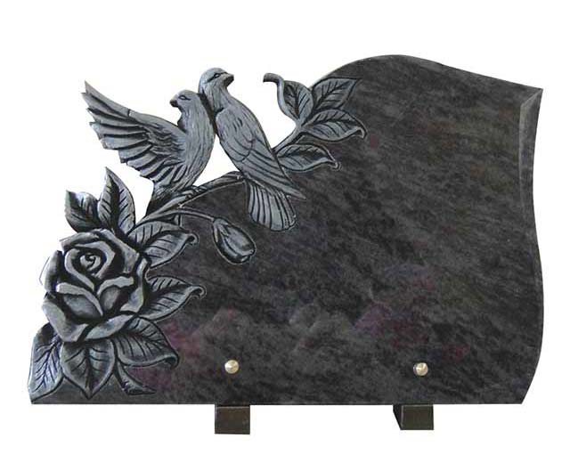 Rose Loving Birds Carving Bahama Blue Granite Cremation Plaque