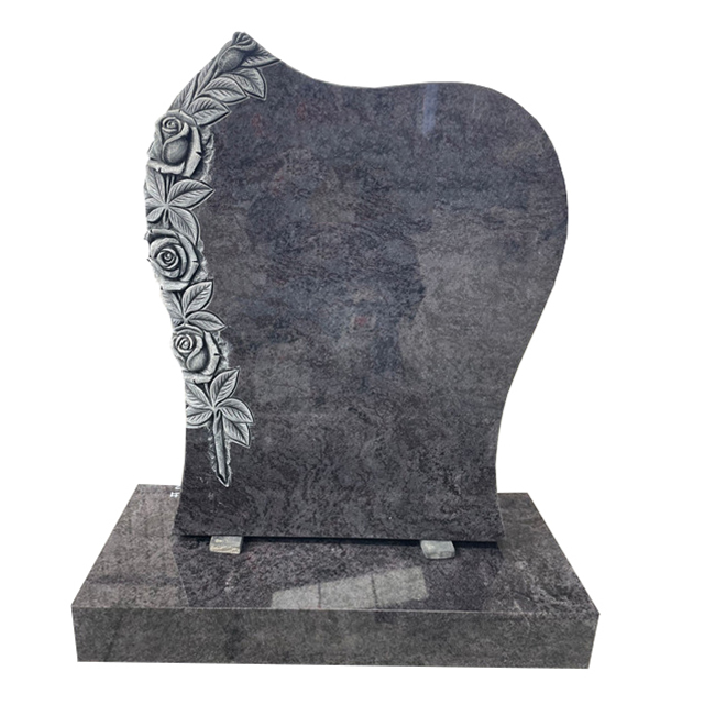 Mass Blue Granite Memorial Monument with Antique Flower Carving