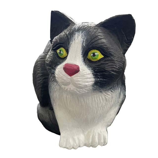 White And Black Fur Cat Stone Made Statue