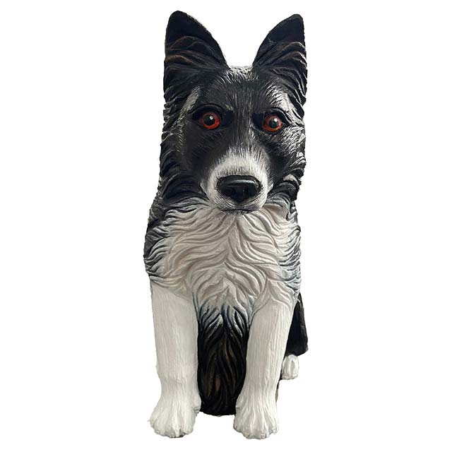 Life Size Black And White Fur Granite Pet Dog Statue