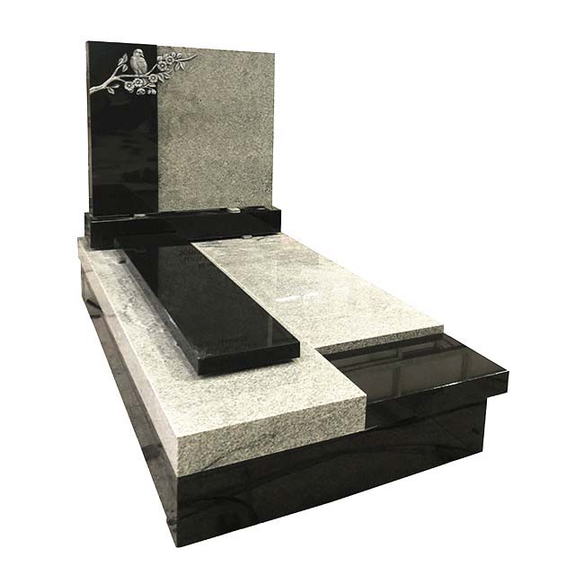 China G603 Grey And Shanxi Black Granite Made Mixed Color Tombstone