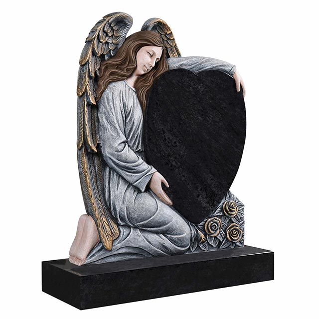 Bespoke Colored Weeping Angel Black Granite Headstone