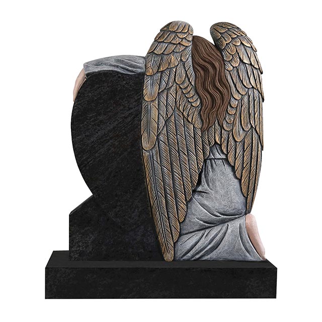Unique Painted Weeping Angel Black Granite Headstone